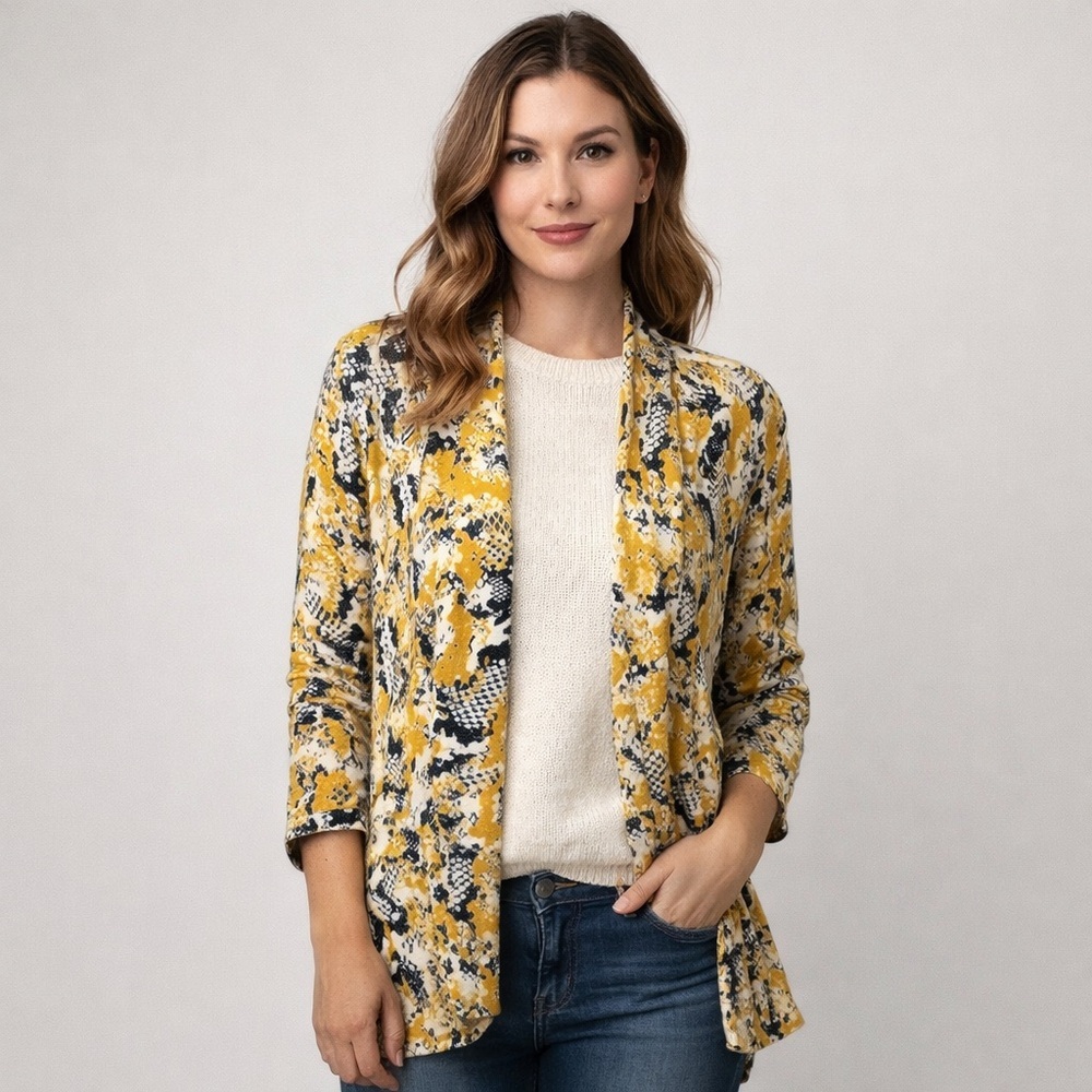 Kasper Dijon Metallic Snake Print Open Front Cardigan Size M